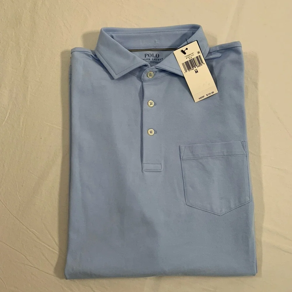NWT Polo Ralph Lauren Performance Mens Size M L/S Polo Shirt Blue Classic‎ Fit